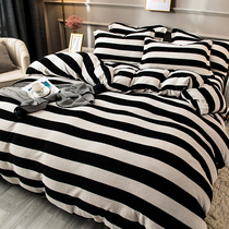 Winter quilt cover 4 pieces of winter plush bed linen black and white milk suede quilt cover double face suede quilt cover with suede thick three pieces