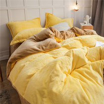 plush quilt cover single piece in winter double face suede four pieces with thickened and velvety quilt cover single flange suede sheet three sets