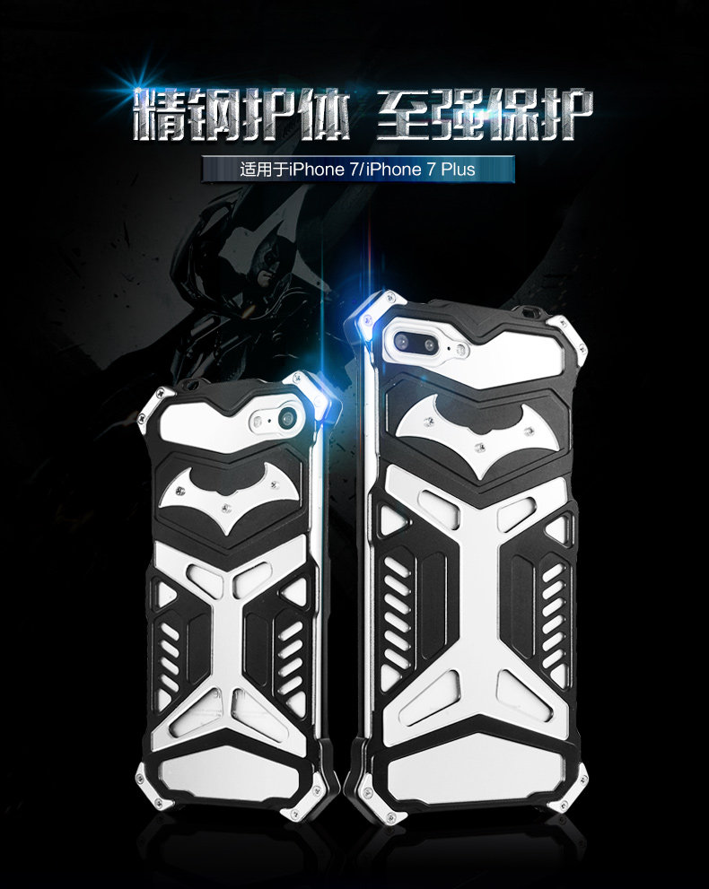 Crescent Knife Batman Stainless Steel Mirror Shockproof Aluminum Metal Case Cover for Apple iPhone 7 Plus & iPhone 7