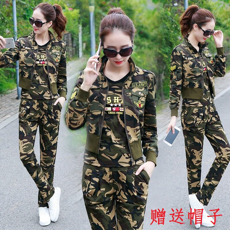 2022 Spring autumn season new fashion camouflan suit women's military fans Outdoor short Casual Sports Travel Three Sets