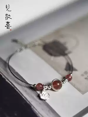 See Joy (peach blossom) crystal strawberry Crystal hand female ins Wind hand string trick peach blossom transfer bead bracelet 925 silver