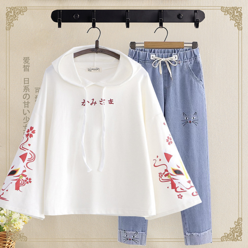 Spring and autumn new junior high school student suit female college wind big boy 15 years old sports sweater two-piece set youth student clothing