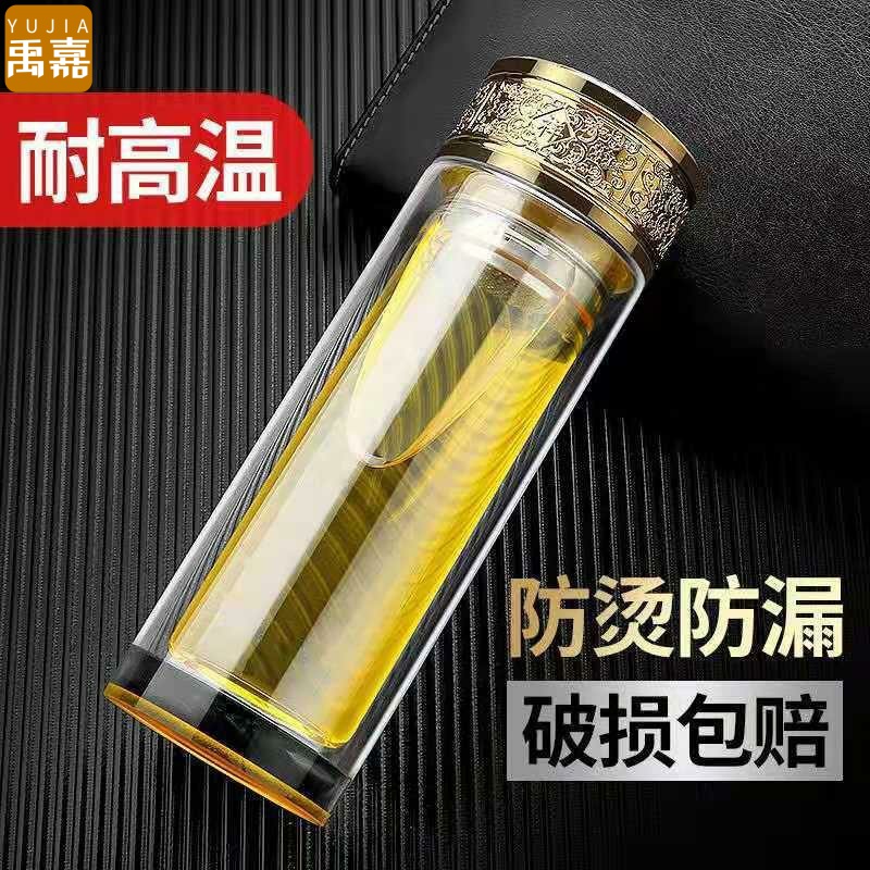 Ms glass cup men 's double drop heat - resistant crystal relief tea cups with handle YuJia dragon cup