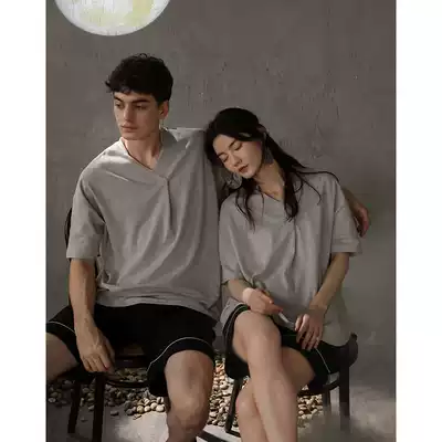 Couple pajamas women's summer thin cotton two-piece set 2021 new summer casual men's cotton home clothes
