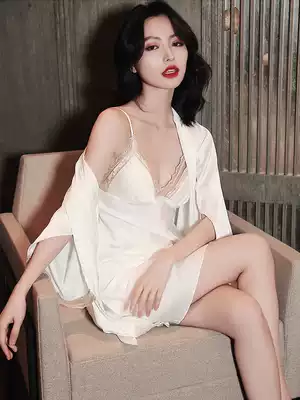 Pajamas women's summer ice thin sling sexy belt chest pad nightgown nightgown ladies 2021 new home wear