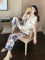 Pajamas female summer ice silk thin two-piece set 2021 New Net Red Spring and Autumn Silk Silk short sleeve home wear