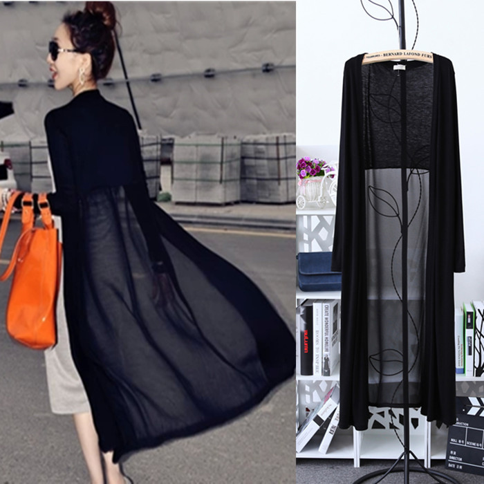 Summer Modal Cardigan Mid-Length Sun Protection Clothing Women's Thin Coat Seaside Vacation Shawl Long-Sleeved Large Size Windbreaker