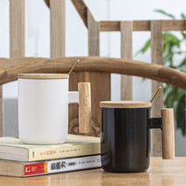 Nordic cup ceramic cup with cover spoon female student wood handle mark cup mens large capacity home water cup coffee cup