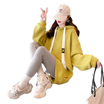 Clearance leak ~ plus size womens spring and autumn fat mm 200 pounds hooded sweatshirt loose mid-length thin top jacket