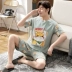 Cộng với phân bón XL nam ngắn tay bộ đồ ngủ cotton mùa hè mỏng phần thanh thiếu niên, trung niên người đàn ông béo 200 pound 300 pound Set Bộ đồ