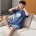 Cộng với phân bón XL nam ngắn tay bộ đồ ngủ cotton mùa hè mỏng phần thanh thiếu niên, trung niên người đàn ông béo 200 pound 300 pound Set Bộ đồ