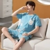 Cộng với phân bón XL nam ngắn tay bộ đồ ngủ cotton mùa hè mỏng phần thanh thiếu niên, trung niên người đàn ông béo 200 pound 300 pound Set Bộ đồ