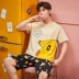 Cộng với phân bón XL nam ngắn tay bộ đồ ngủ cotton mùa hè mỏng phần thanh thiếu niên, trung niên người đàn ông béo 200 pound 300 pound Set Bộ đồ