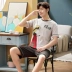 Cộng với phân bón XL nam ngắn tay bộ đồ ngủ cotton mùa hè mỏng phần thanh thiếu niên, trung niên người đàn ông béo 200 pound 300 pound Set Bộ đồ