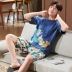Cộng với phân bón XL nam ngắn tay bộ đồ ngủ cotton mùa hè mỏng phần thanh thiếu niên, trung niên người đàn ông béo 200 pound 300 pound Set Bộ đồ