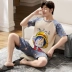 Cộng với phân bón XL nam ngắn tay bộ đồ ngủ cotton mùa hè mỏng phần thanh thiếu niên, trung niên người đàn ông béo 200 pound 300 pound Set Bộ đồ