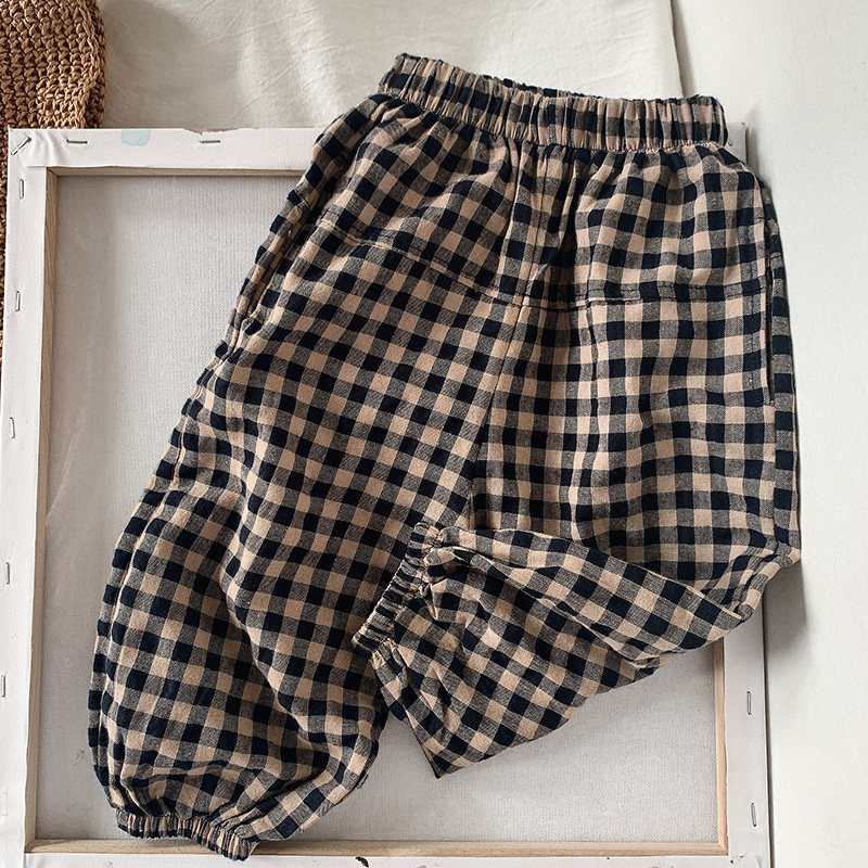 Girl Pants Summer Dress New Children Foreign Pie Plaid Pants Han Edition Baby Casual Cotton Linen Pants Children Anti-mosquito Pants