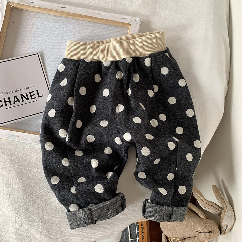Children suit autumn and winter dots large PP pants Korean version of the new baby male baby long pants girl plus suede thickened pants