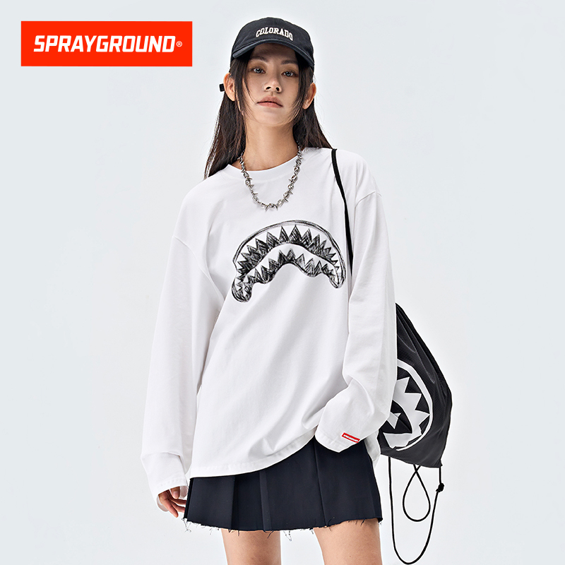 Sprayground2026 Spring Graffiti Shark Mouth Long-Sleeved T-Shirt for Men and Women, Loose and Versatile Top, Base Layer Shirt Sprayground2026 Spring Graffiti Shark Mouth Long-Sleeved T-Shirt for Men and Women, Loose and Versatile Top, Base Layer Shirt