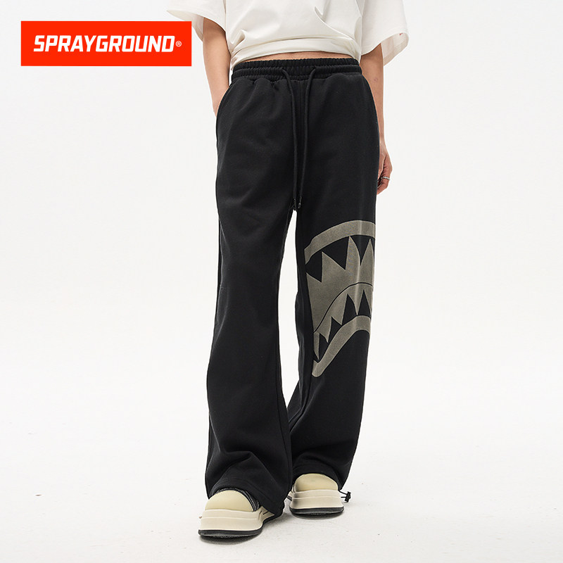 SprayGround鲨鱼嘴卫裤男2026春秋印花宽松长裤子宽松直筒针织裤