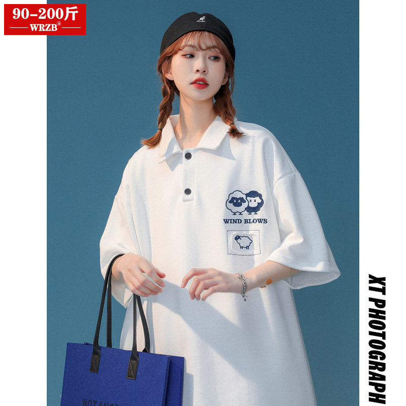 Fat Mm White Polo Shirt Woman Short Sleeve Summer Loose Chic Do N't Make Sweet Spicy Blouse with Tide T-shirt Big Size Women's Dress