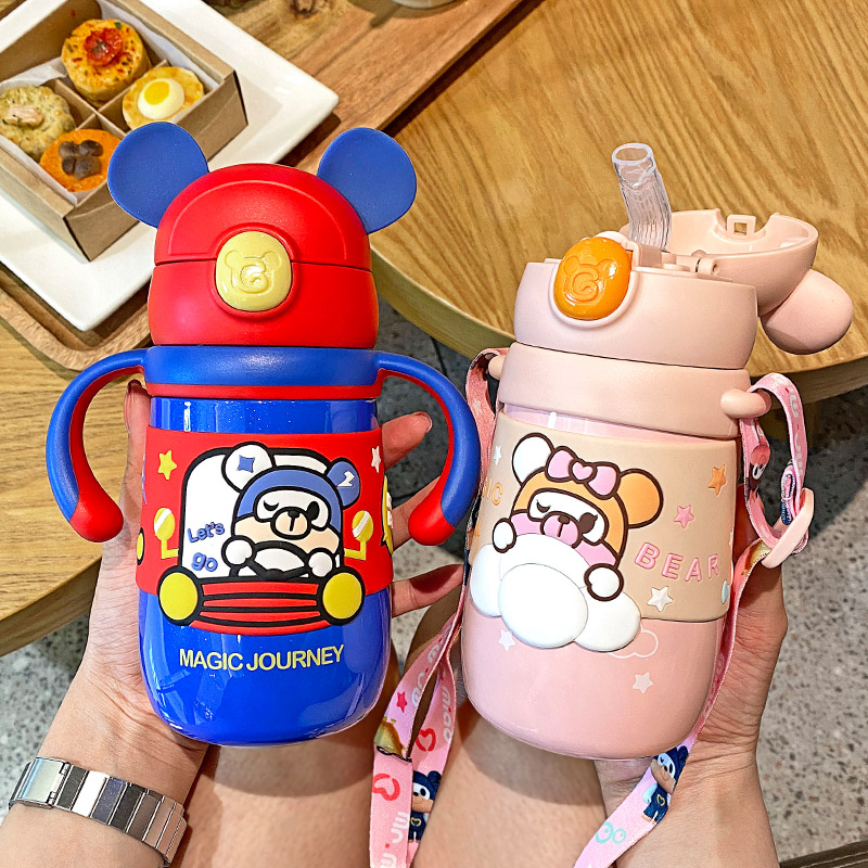 Baby Insulation Cup With Straw Dual-use Children Drinking Water Cups Infant Garden Toddler With Handle Anti-Fall Drinking Pot