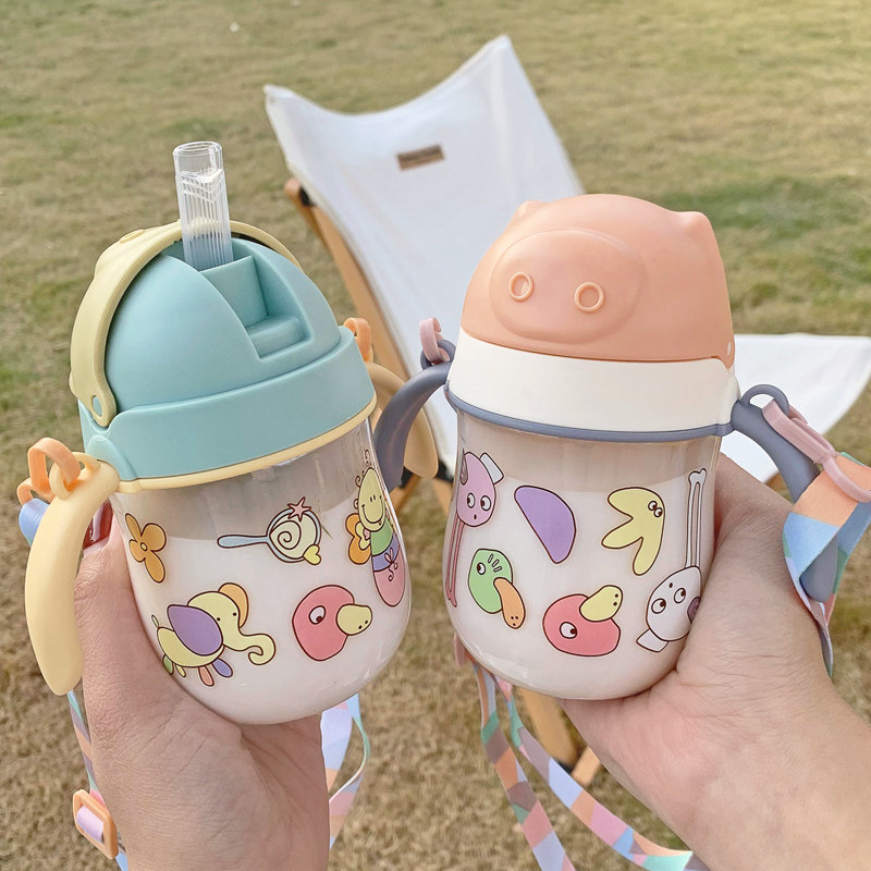 Children's water cup straw cup baby over one year old drinking bottle learning drinking cup baby with handle drinking water cup summer