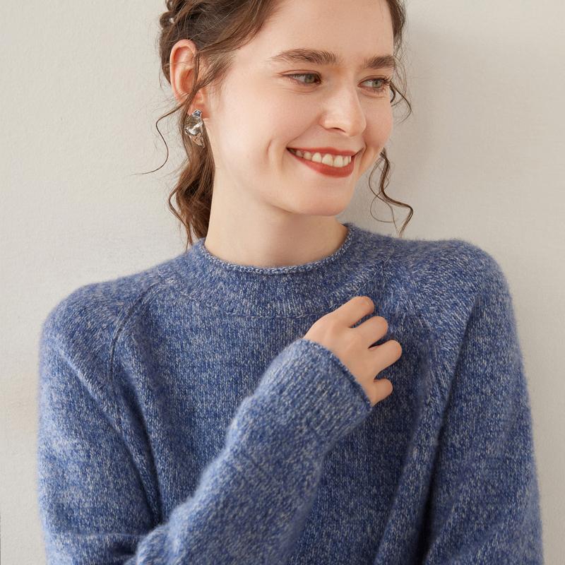 Cashmere Sweater for Women with Half-High Rolled Collar, Three-Strand Heavy Thickened Fancy Yarn Sweater, New Autumn and Winter Knitted Base Shirt