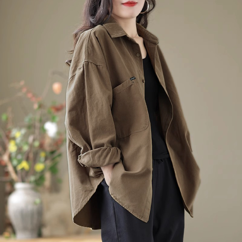 Casual Long-Sleeved Shirt Jacket for Women, Perfect for Spring, Unique and Beautiful, Stylish Cardigan Top for Moms