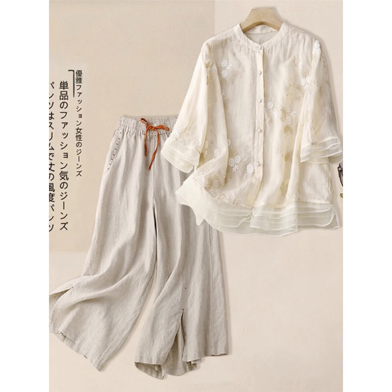 Mom's Linen Cotton Suit for Women, 2026 Summer New Style, Very Beautiful, Plus-Size, High-End, Fashionable, Stylish, Age-Reducing Two-Piece Set