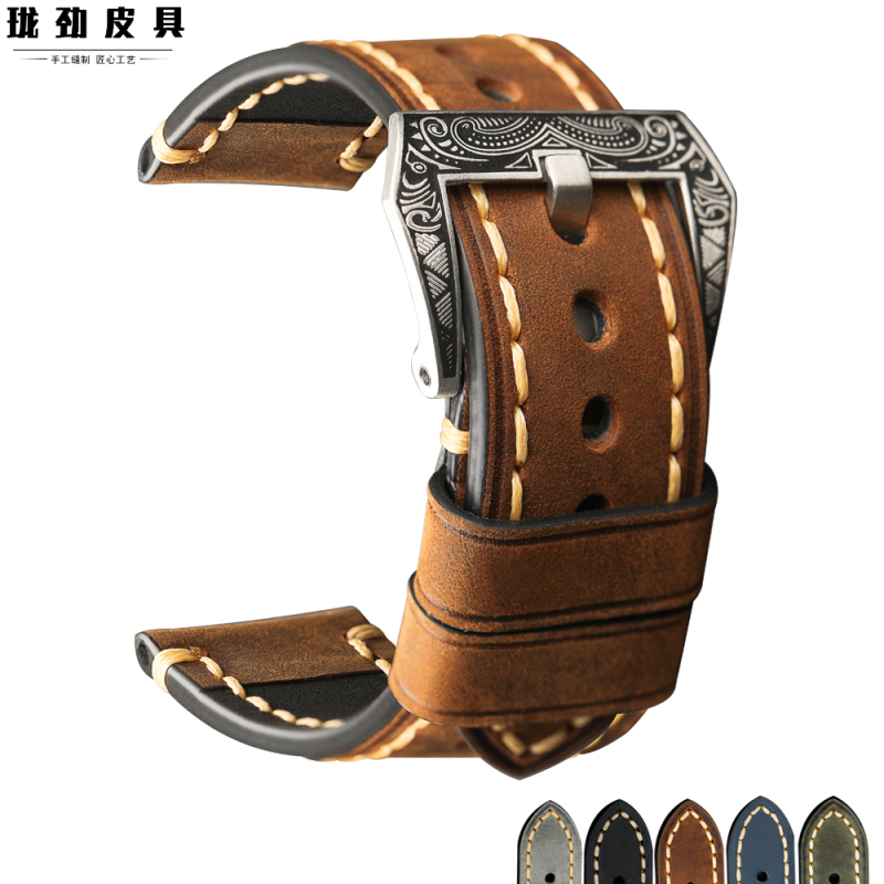 Handmade Men's Leather Watch Strap 20 22 24mm Compatible with Tissot, Seiko, Panerai, Huawei Gt45 Genuine Leather Watch Band