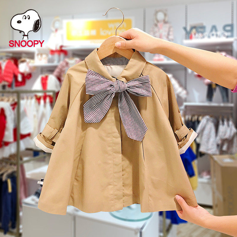 Snoopy Girls Long Trench Coat 2021 Spring and Autumn New Baby Korean Edition Foreign Jacket