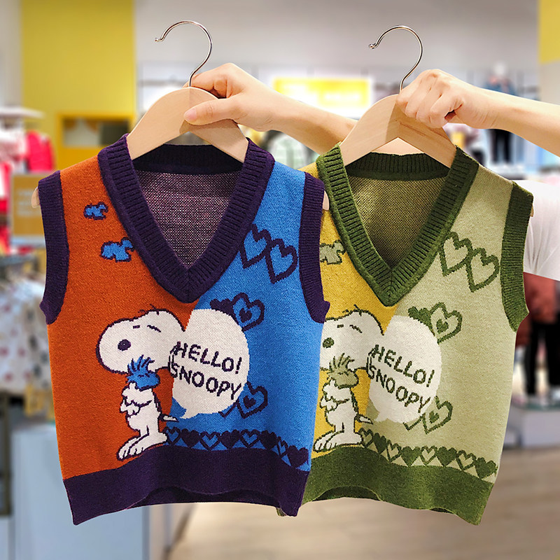 The Snoopy Snoopy special cabinet Children's waistcoat for male and female children's hair line clothes baby autumn clothing knitted vest damp