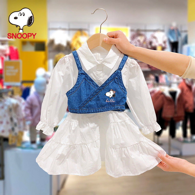Snoopy Snoopy counter girl long-sleeved dress two-piece baby 2022 new spring and autumn clothes