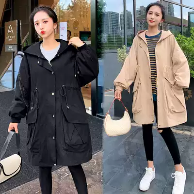 Pregnant women coat spring and autumn belly loose large size Korean windbreaker autumn winter hooded casual pregnant women autumn coat women