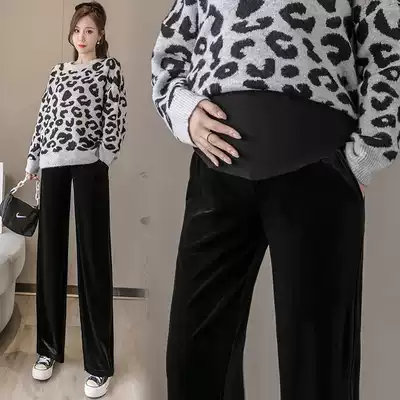 Pregnant women pants autumn wear trousers tide mother spring and autumn golden velvet wide leg pants loose casual bottom belly pants