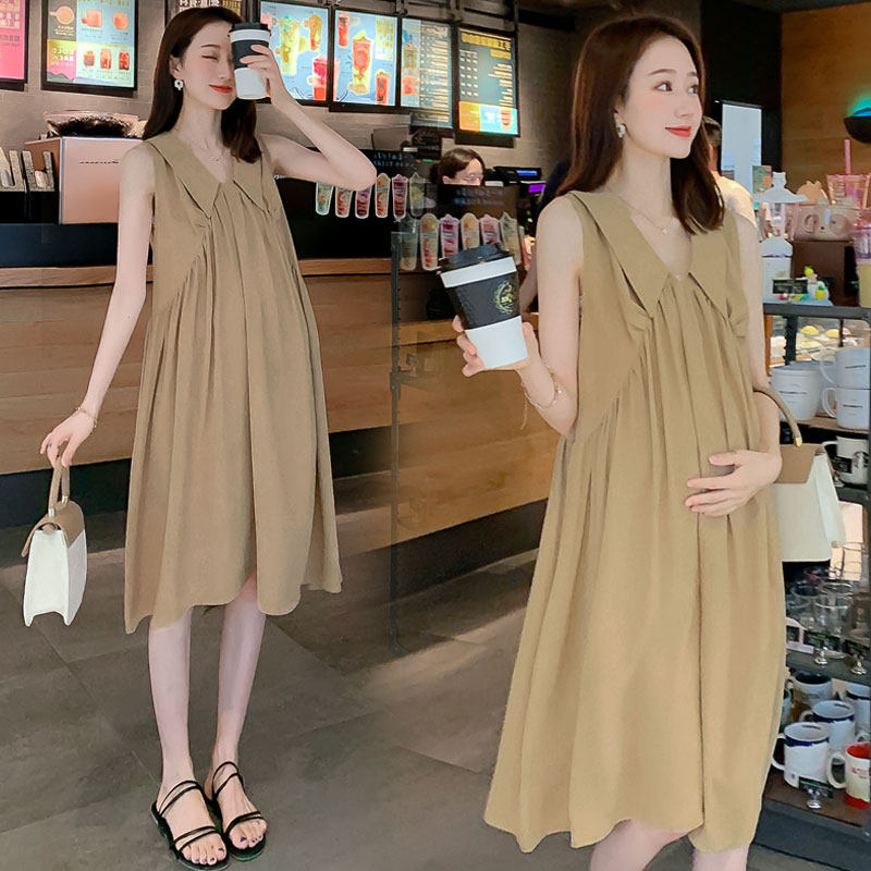 Pregnant Woman Summer Dress Foreign Dress 2022 New Korean Version Fashion Loose Net Red Gestation Woman Dress With Sleeveless Vest Long Dress