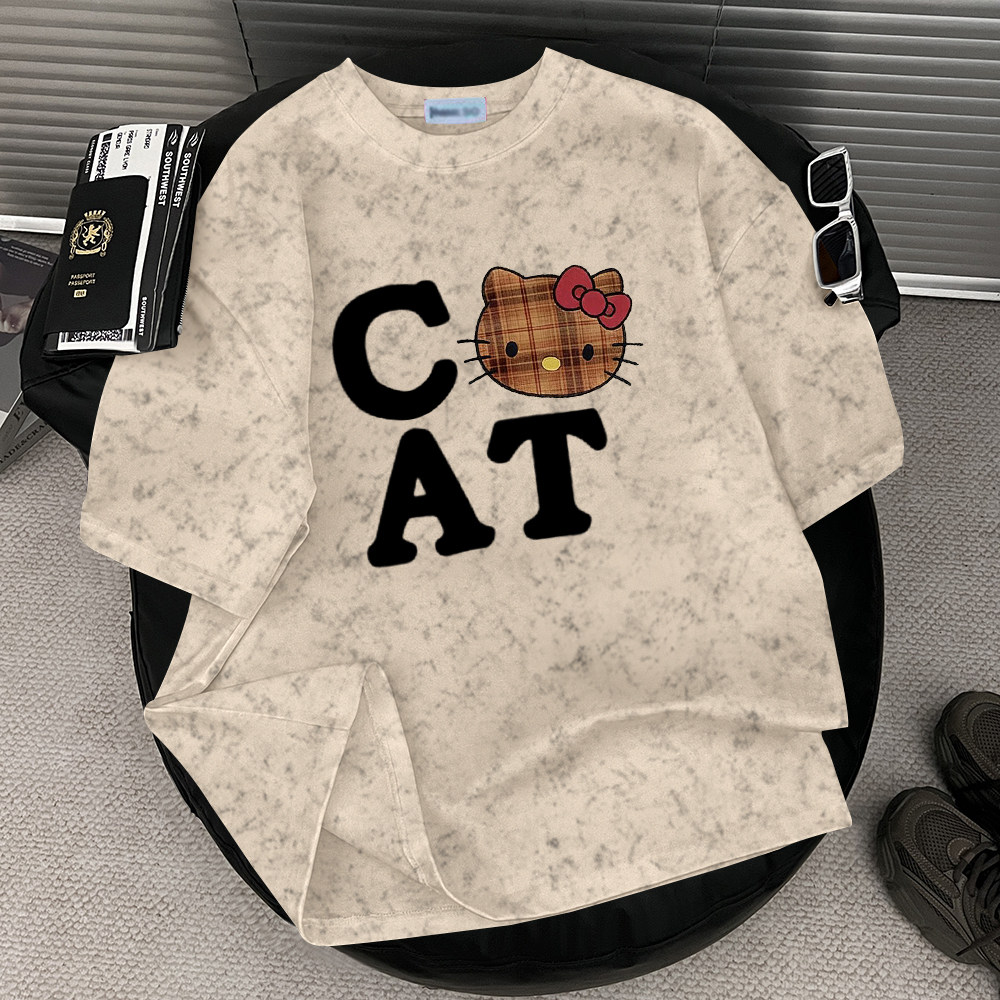 时尚男女新款扎染圆领休闲舒适宽松短袖夏季百搭T恤通勤简约上衣