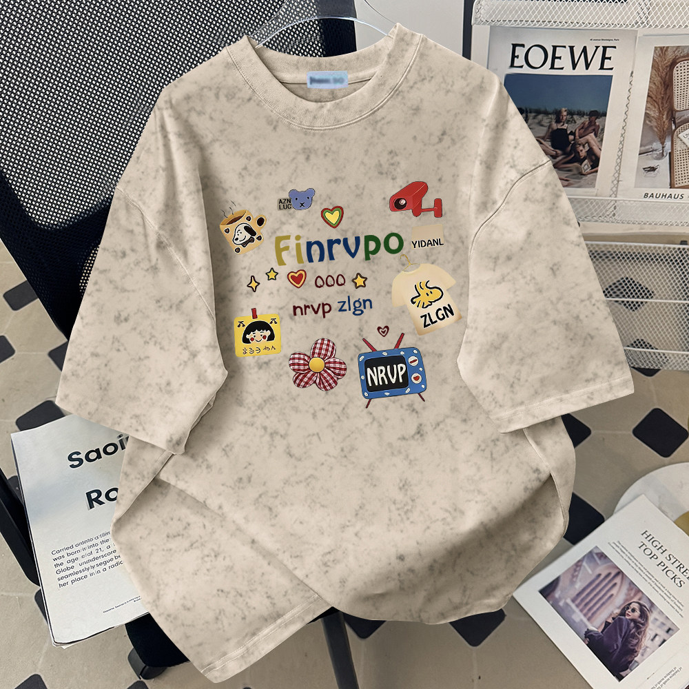 时尚洋气休闲女装宽松短袖上衣夏季百搭显瘦遮肉潮流扎染圆领T恤