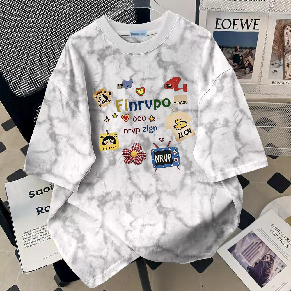 时尚独特夏季女装扎染圆领短袖上衣休闲风小众高级感百搭宽松T恤