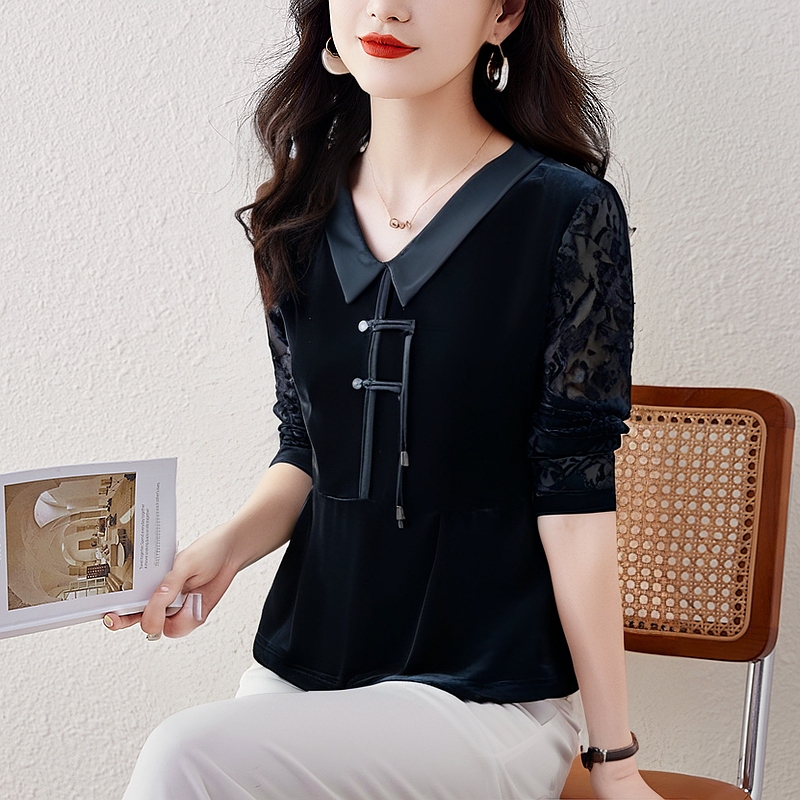 Velvet Top New Style High-End Luxury Buttoned Mom's Velvet Shirt for Women Spring and Autumn Stylish Base Shirt