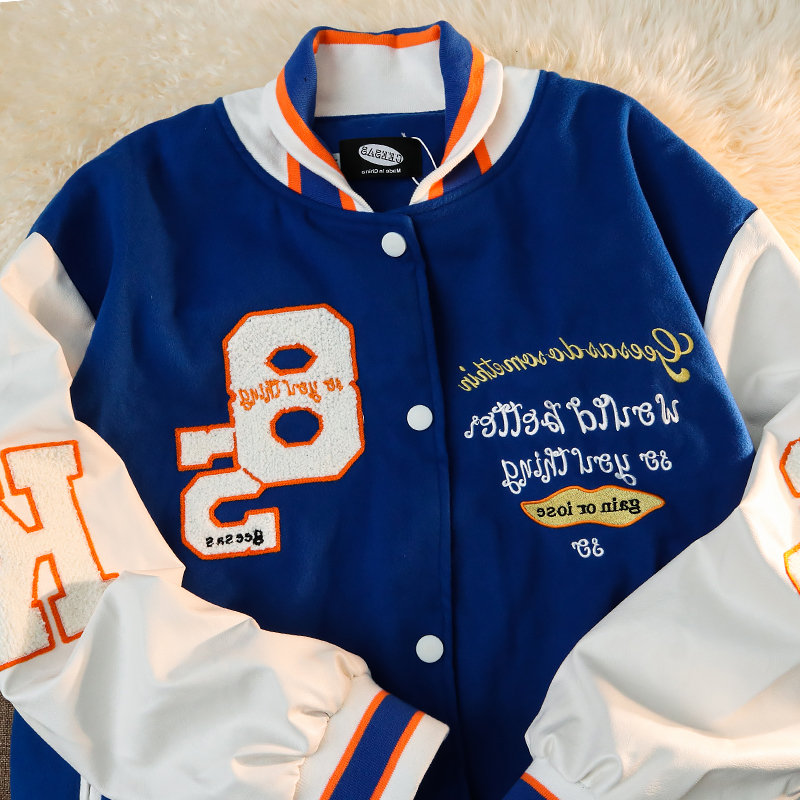 vintage American vintage national tide male and female letters embroidered with small crowd design Jacket Street Baseball Suit Jacket