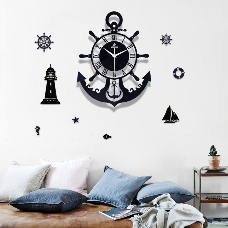 Watch wall clock Living room Mediterranean Creative art Silent home fashion wall simple decoration Personality clock watch