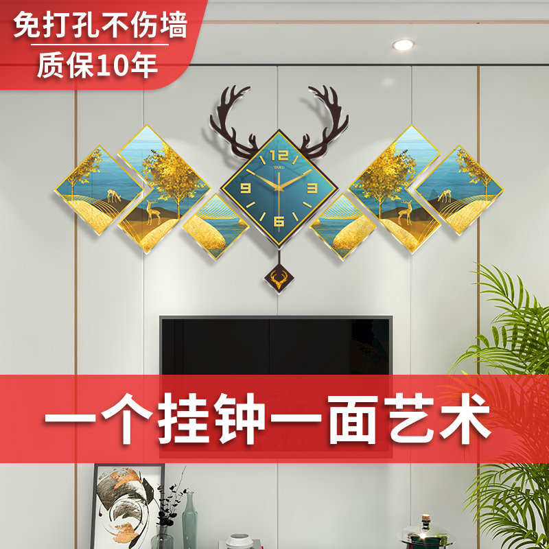 Watch and watch Living room Home Creative fashion TV Wall Clock Modern Light Extravagant Atmosphere Decoration Quartz Clock Hanging Watch