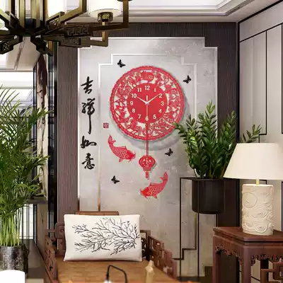 New Chinese wall clock Household living room wall clock creative luminous swing art wall clock Chinese style atmospheric clock