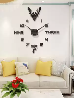 Punch-free creative personality wall clock household living room fashion wall clock Simple modern wall clock deer head wall clock