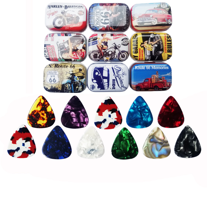 Guitar Plecker Sheet Iron Box Dress Folk Sweeping String Finger Bounce Electric Wood Guitar Color Celluloid Pluck Pieces Jukri Riri