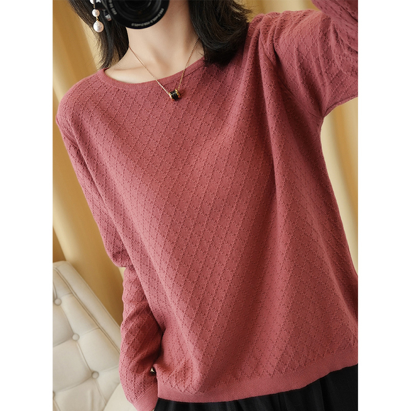 Pure Cotton Round Neck Base Shirt for Women, Spring and Autumn Loose Knitwear, Thin Sweater for Women, Cotton Linen Top, Stylish and Age-Reducing Pure Cotton Round Neck Base Shirt for Women, Spring and Autumn Loose Knitwear, Thin Sweater for Women, Cotton Linen Top, Stylish and Age-Reducing