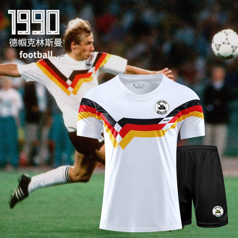 1990 Germany team football shirt jersey set Male No 18 Klinsmann retro European Cup adult training suit