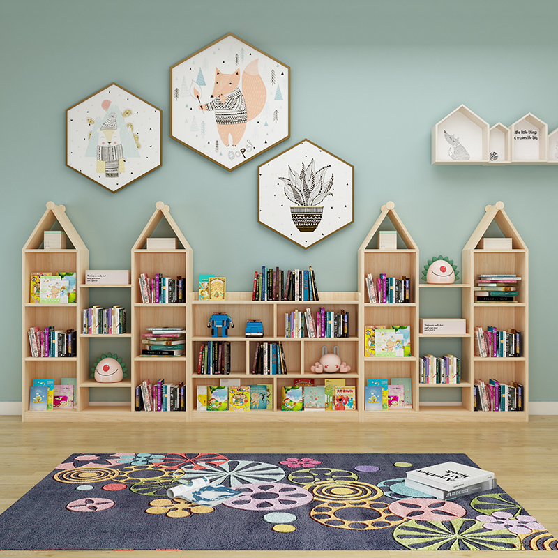 Mushroom Forest Bookshelf Children's Picture Book Rack Kindergarten Baby Floor Shelf Solid Wood Tidying Storage Shelf Bookcase
